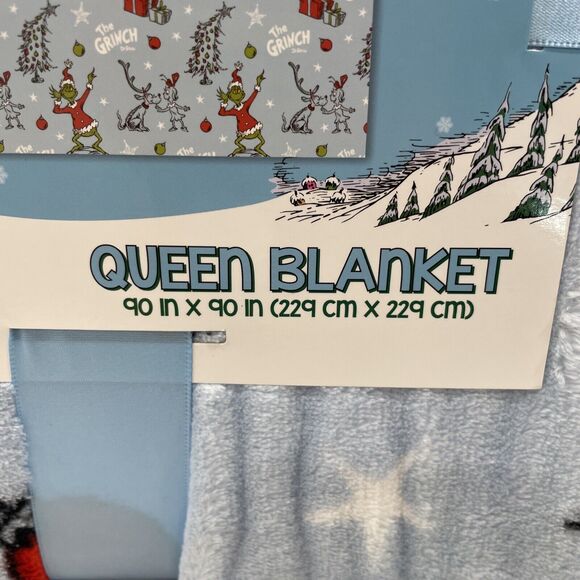 GRINCH & MAX dog Queen Full 90x90” Plush Blanket CHRISTMAS TREE Throw Print NEW - Picture 3 of 8